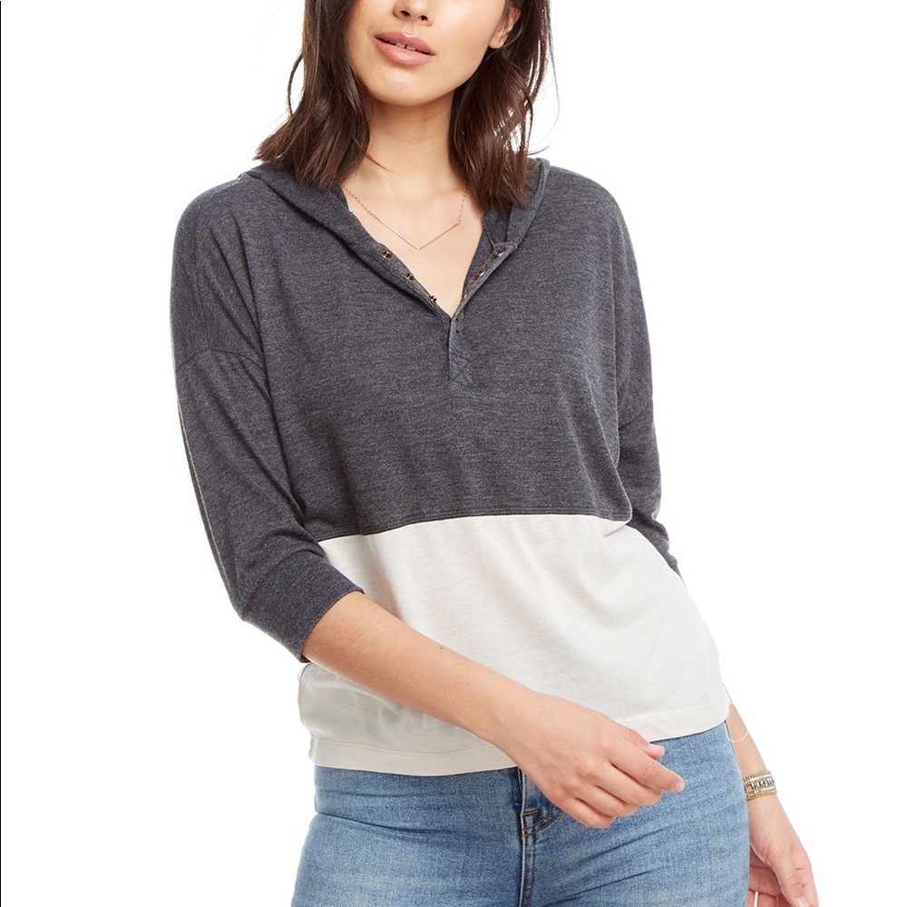 Chaser blocked Jersey snap front hoodie